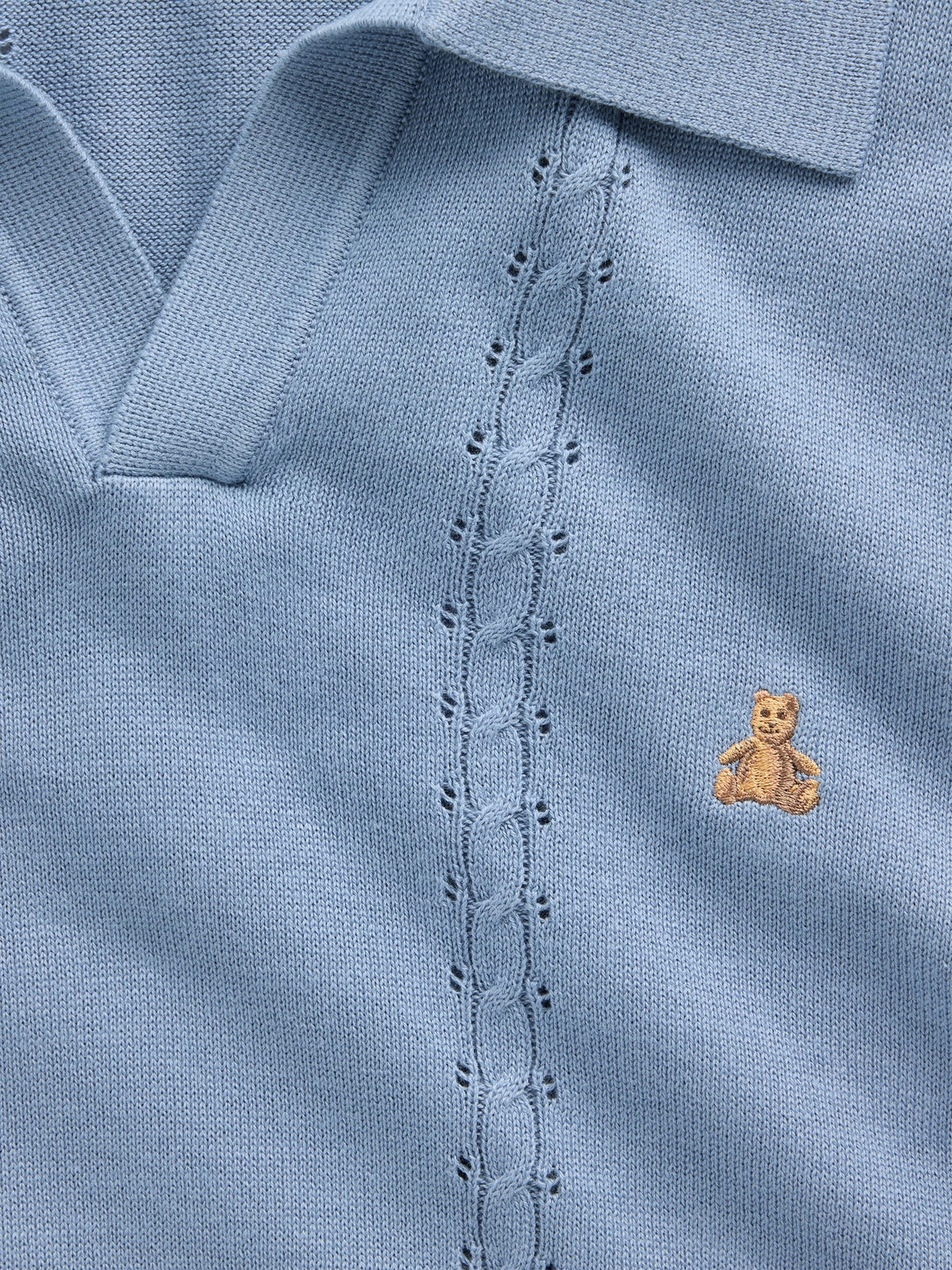 Açık Mavi Relaxed Johnny Yaka Pointelle Triko Polo T-shirt