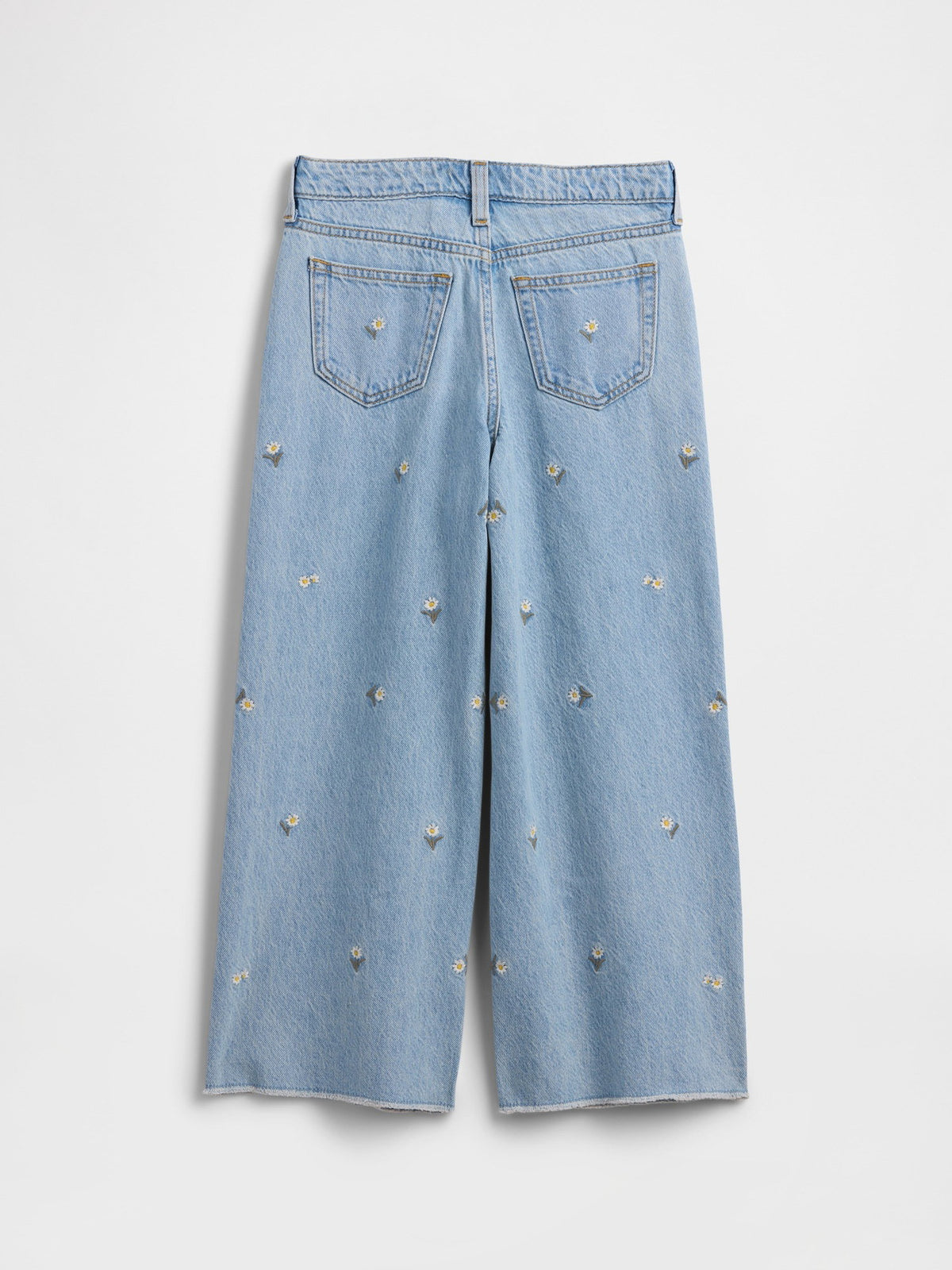 Mavi High Rise Papatya Işlemeli Wide-leg Jean Pantolon