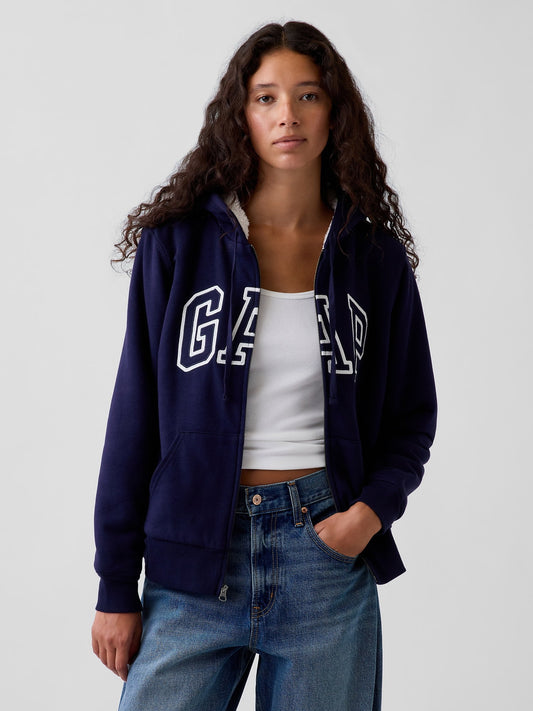 Kırık Beyaz Relaxed Gap Logo Sherpa-astarlı Fermuarlı Sweatshirt