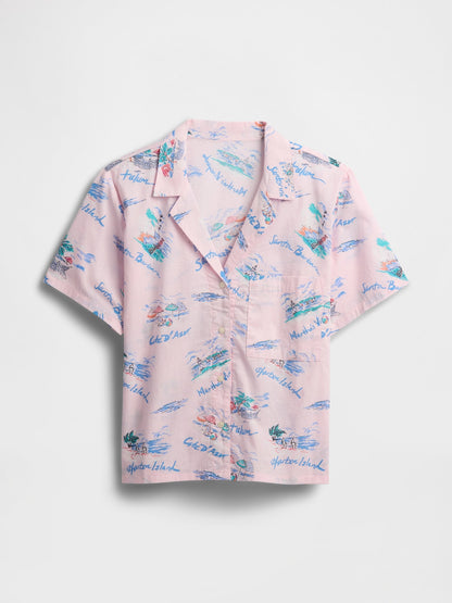 Pembe Gapbody Poplin Kısa Kollu Pijama Üstü