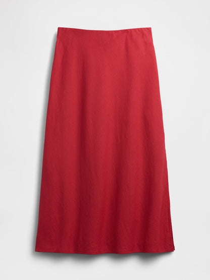 Kırmızı Keten Karışımı Maxi Slip Etek