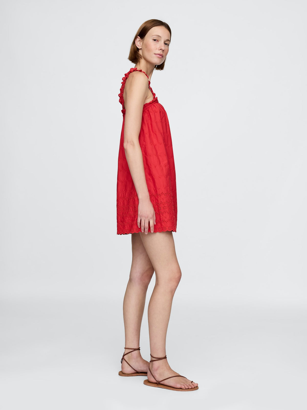 Kırmızı Gap × Dôen Eyelet Shift Mini Elbise