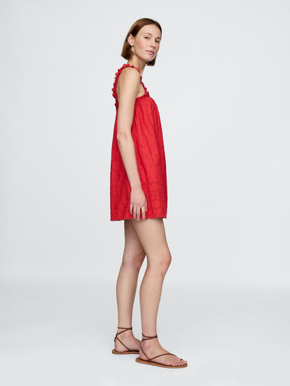 Kırmızı Gap × Dôen Eyelet Shift Mini Elbise