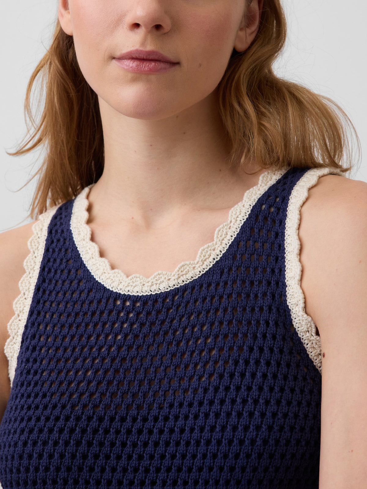 Lacivert 100% Pamuk Crochet Mini Elbise
