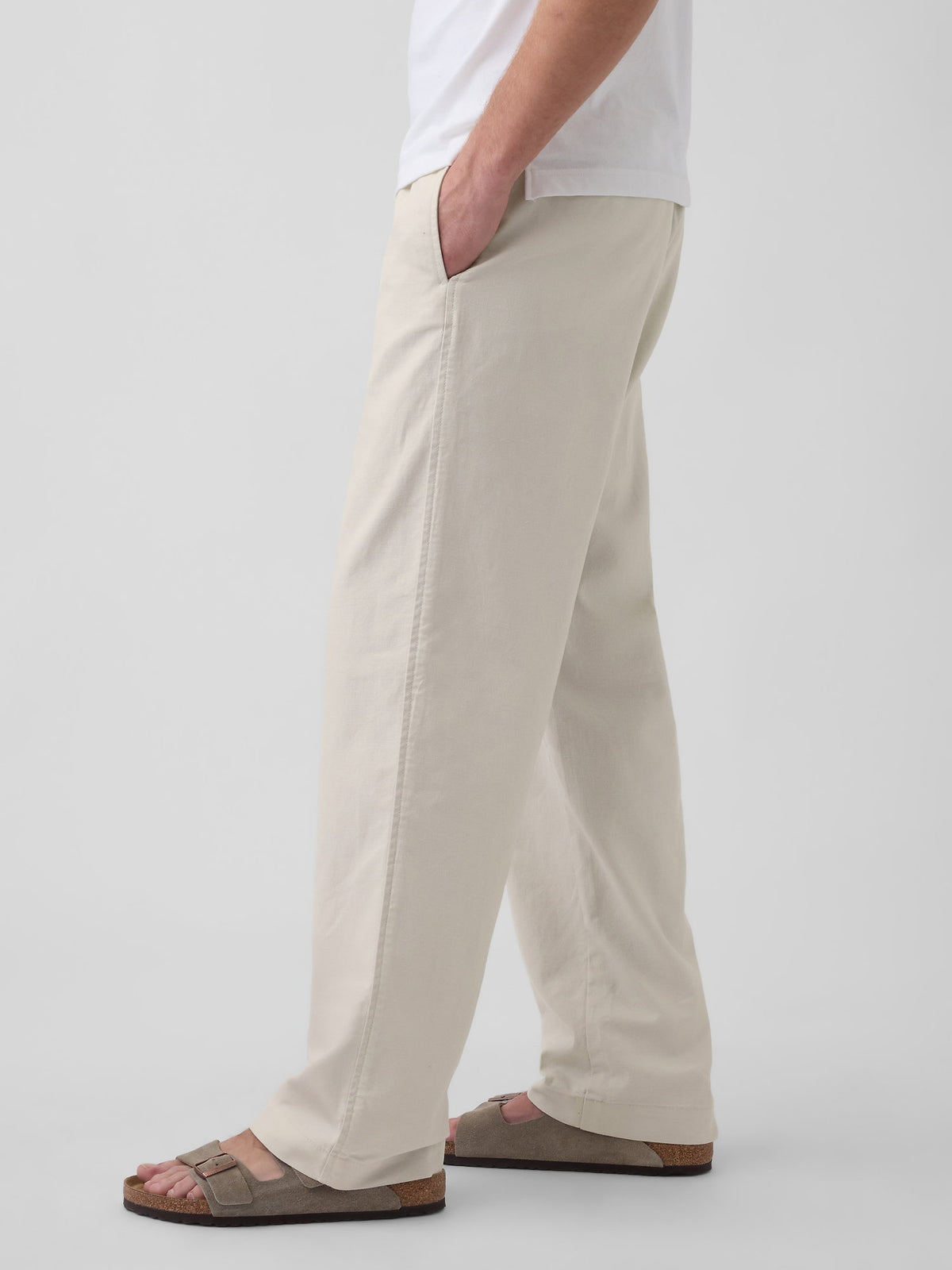 Krem Keten Karışımlı Relaxed Taper Easy Pantolon