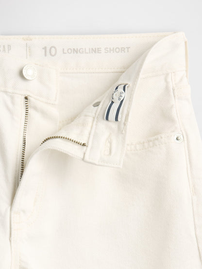Kırık Beyaz Mid Rise Longline Denim Şort