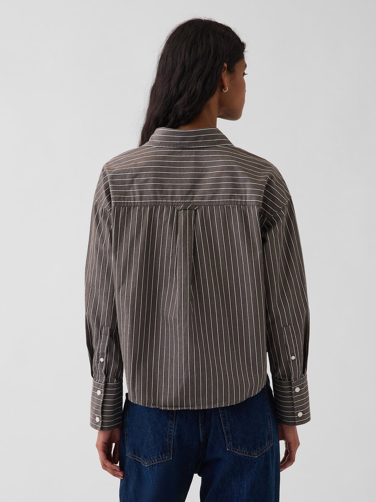 Kahverengi Organik Pamuk Poplin Oversized Crop Gömlek
