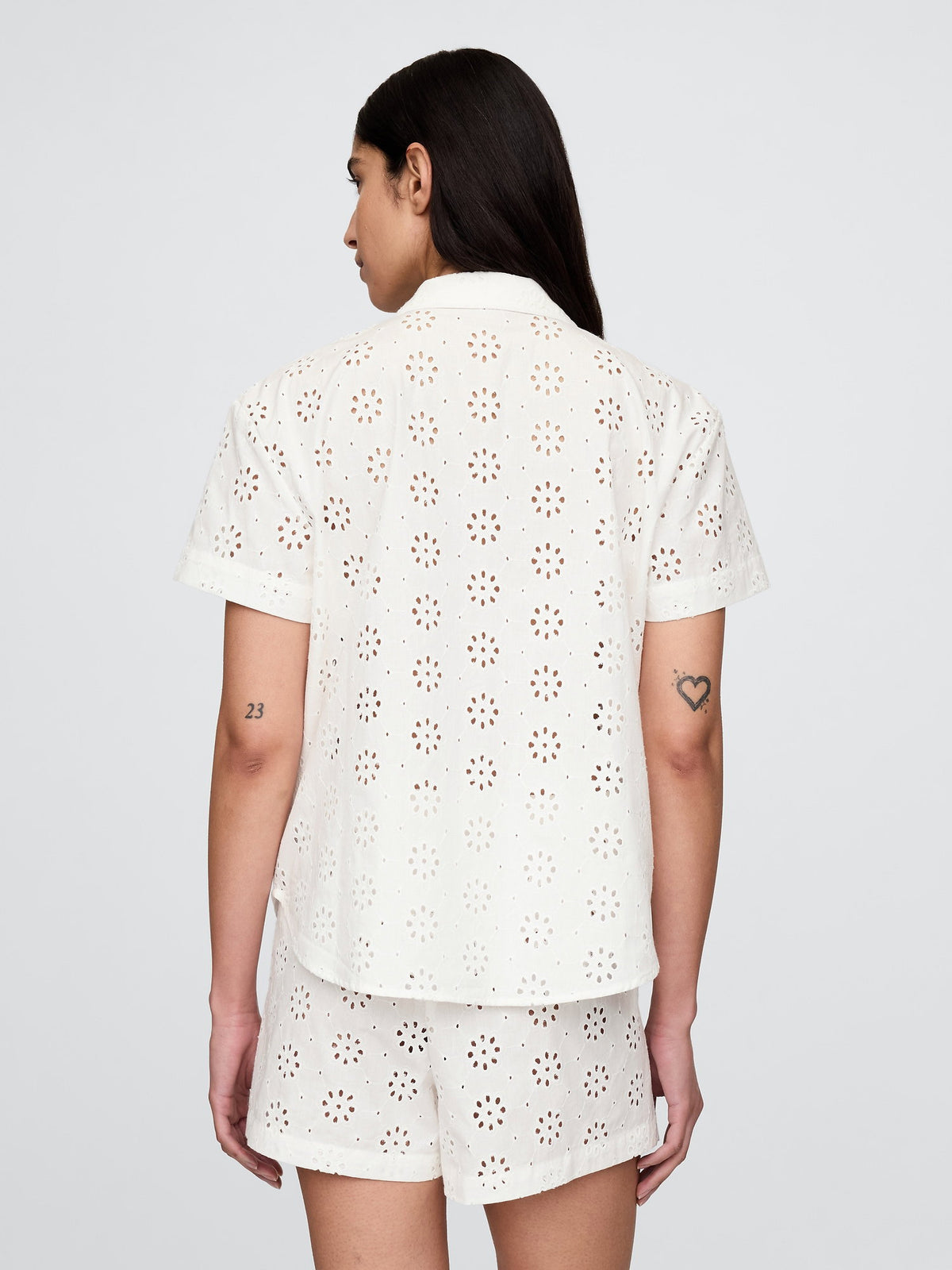 Beyaz Eyelet Poplin Pijama Üstü
