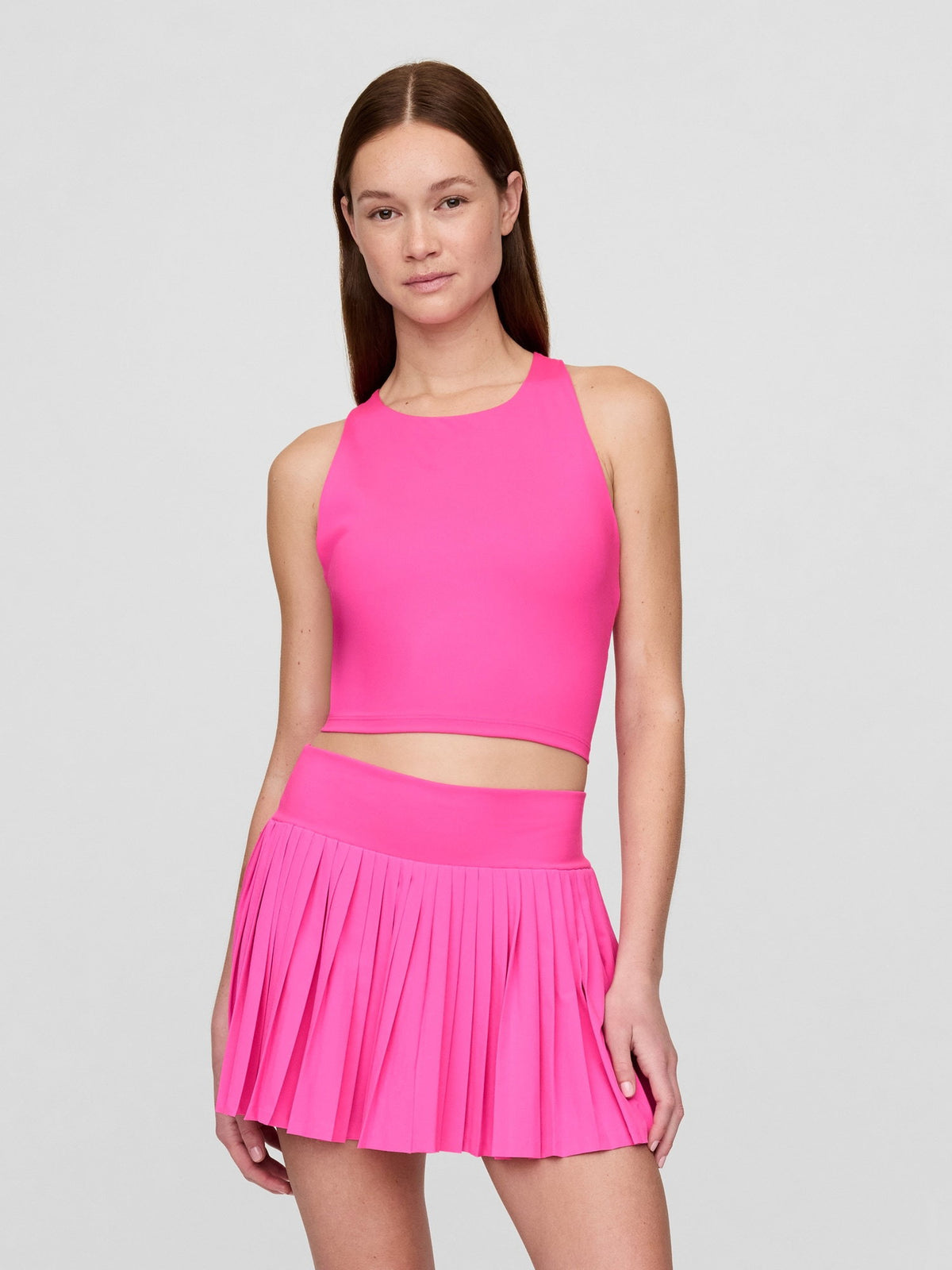 Pembe Halter Yaka Crop Spor Üst