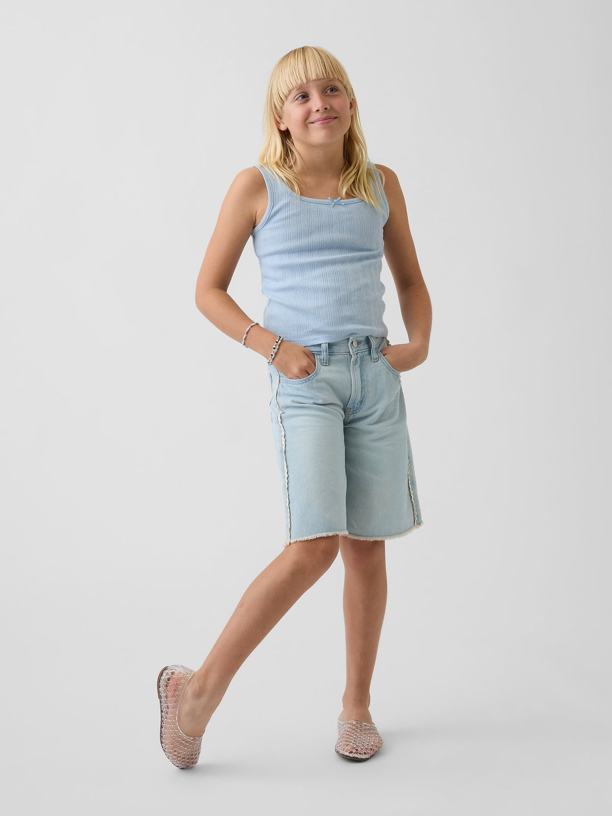 Açık Mavi Low Rise Longline Denim Şort