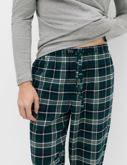 Saf Pamuklu Kare Desenli Pijama Takımı