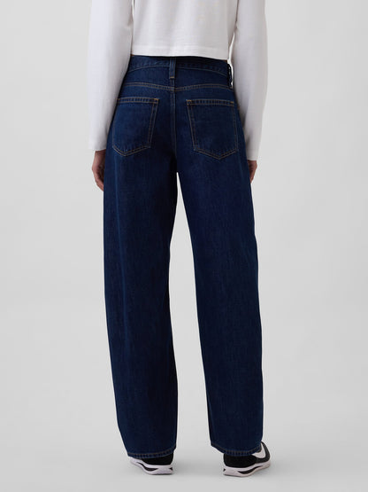 Koyu Mavi High Rise Barrel Jean Pantolon