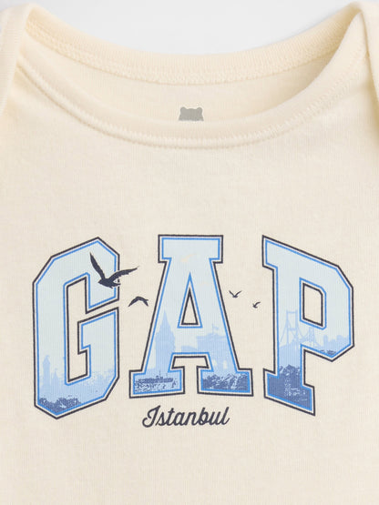 Kırık Beyaz Organik Pamuk Logo Bodysuit