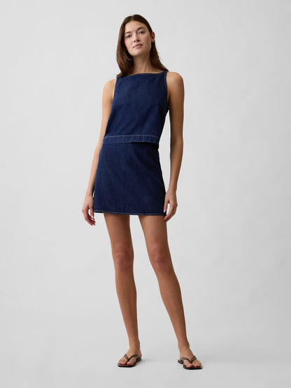 Koyu Mavi Denim Shell Kolsuz Bluz