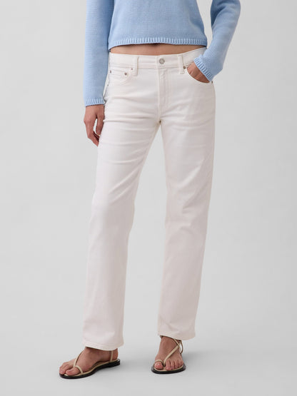 Beyaz Mid Rise Relaxed Straight Jean Pantolon