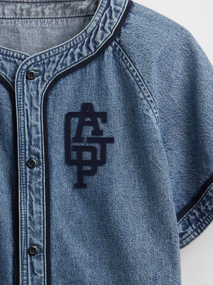 Denim Mavi Denim Gap Logo Beyzbol Jersey Gömlek