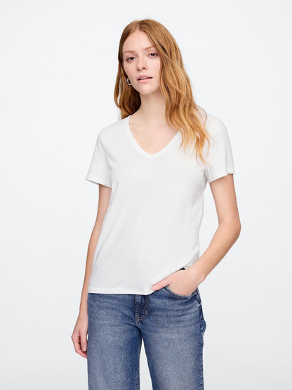 Beyaz V Yaka T-shirt
