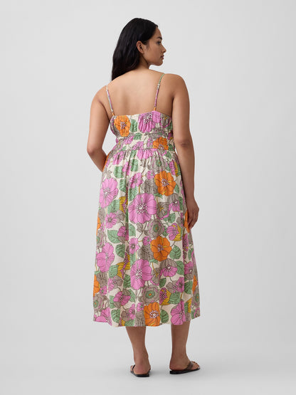 Çok Renkli Smocked Tie-front Midi Elbise