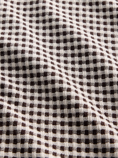 Beyaz Gingham Pointelle Shell Kolsuz Bluz