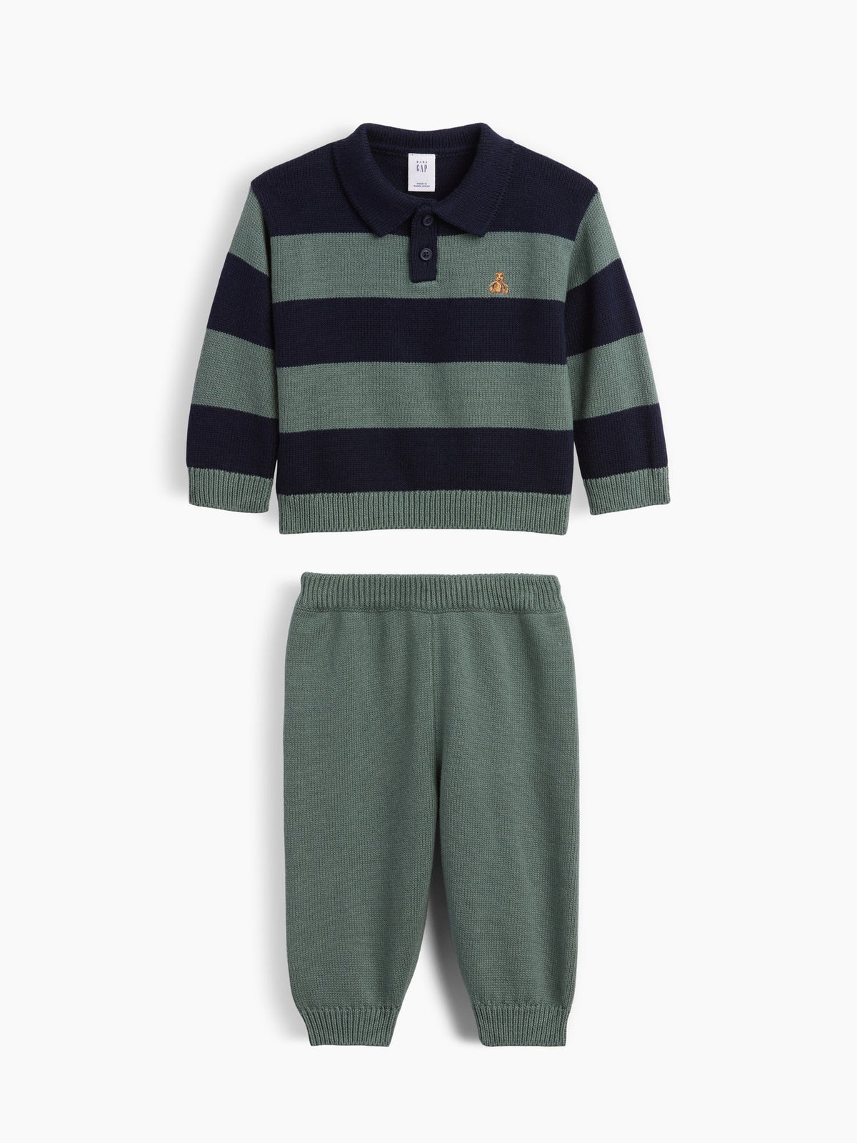 Lacivert Bebek Çizgili Polo Kazak Outfit Set