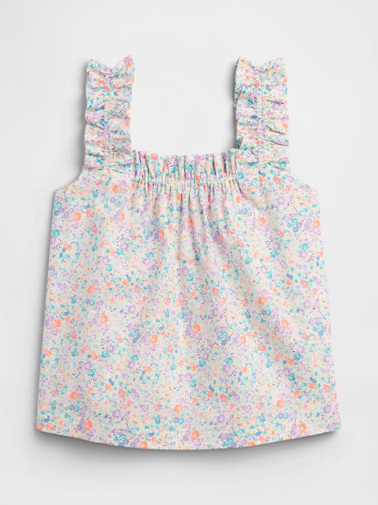 Çok Renkli Fırfırlı Poplin Pijama Üst