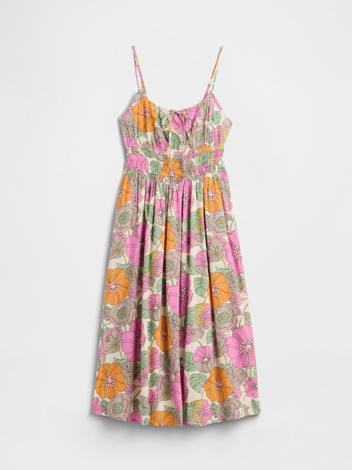 Çok Renkli Smocked Tie-front Midi Elbise