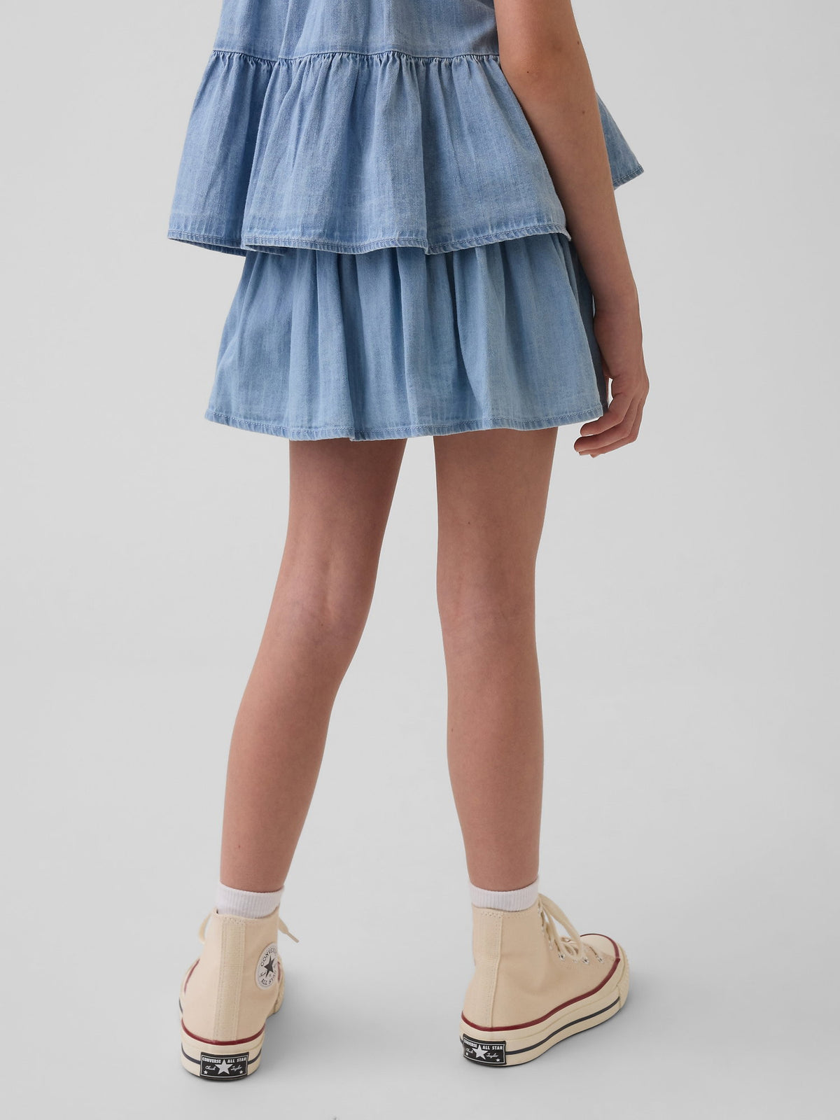 Açık Mavi Denim Tiered Şort Etek