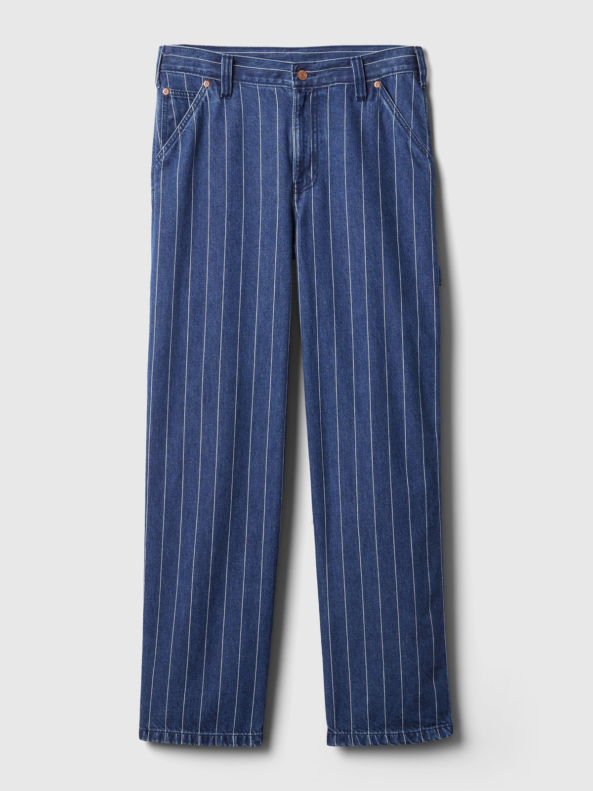 Koyu Mavi Mid Rise '90s Loose Çizgili Carpenter Jean Pantolon