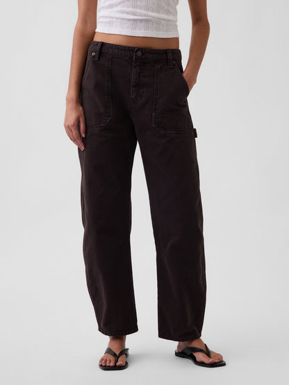 Kahverengi Mid Rise Barrel Utility Ankle Pantolon