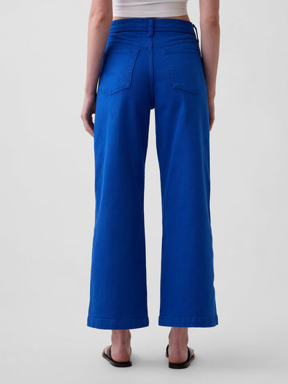 Kobalt Mavisi High Rise Stride Wide-leg Ankle Jean Pantolon