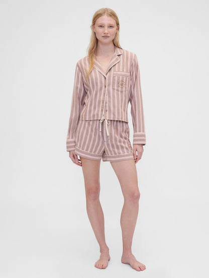 Pembe Gap × Summer Fridays Flannel Çizgili Pijama Boxer Şort