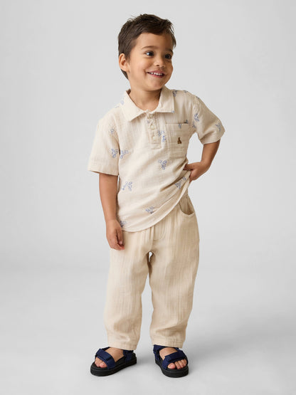 Bej Pamuk Gauze Pull-on Barrel Pantolon