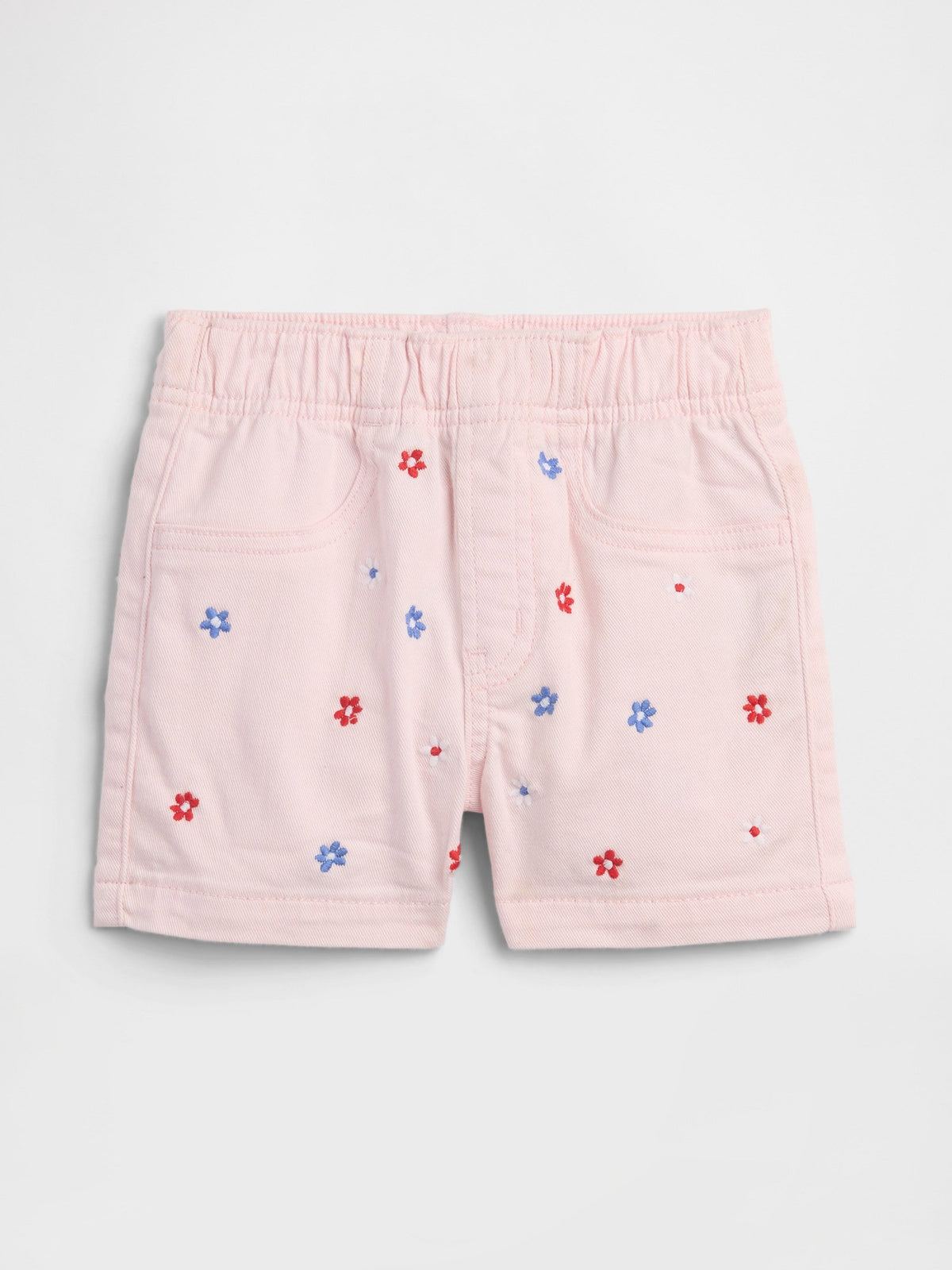 Açık Pembe Pull-on Işlemeli Mom Jean Şort