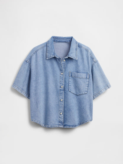 Açık Mavi Ultrasoft Denim Oversized Kamp Gömlek
