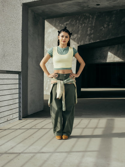 Yeşil %100 Organik Pamuk Vintagesoft Crop T-shirt