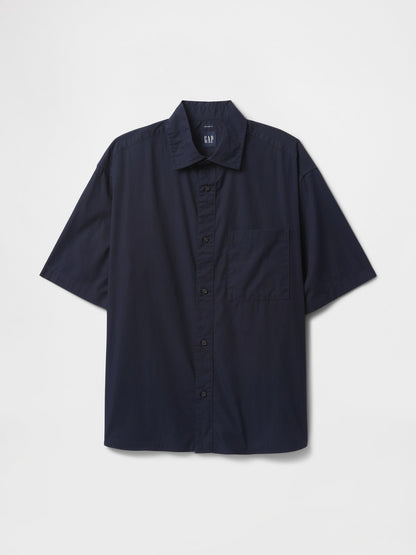 Lacivert Organik Pamuk Oversize Poplin Gömlek