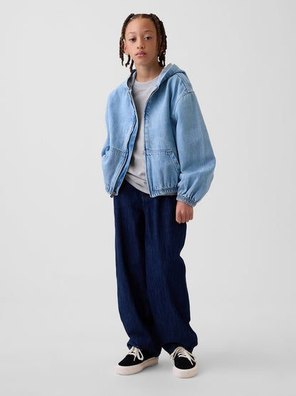 Açık Mavi Çocuklar Denim Relaxed Kapüşonlu Ceket