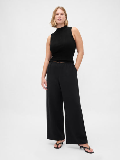 Siyah Easy Wide-leg Pantolon