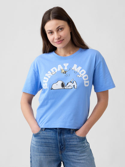 Açık Mavi Peanuts Oversized Grafik Baskılı T-shirt