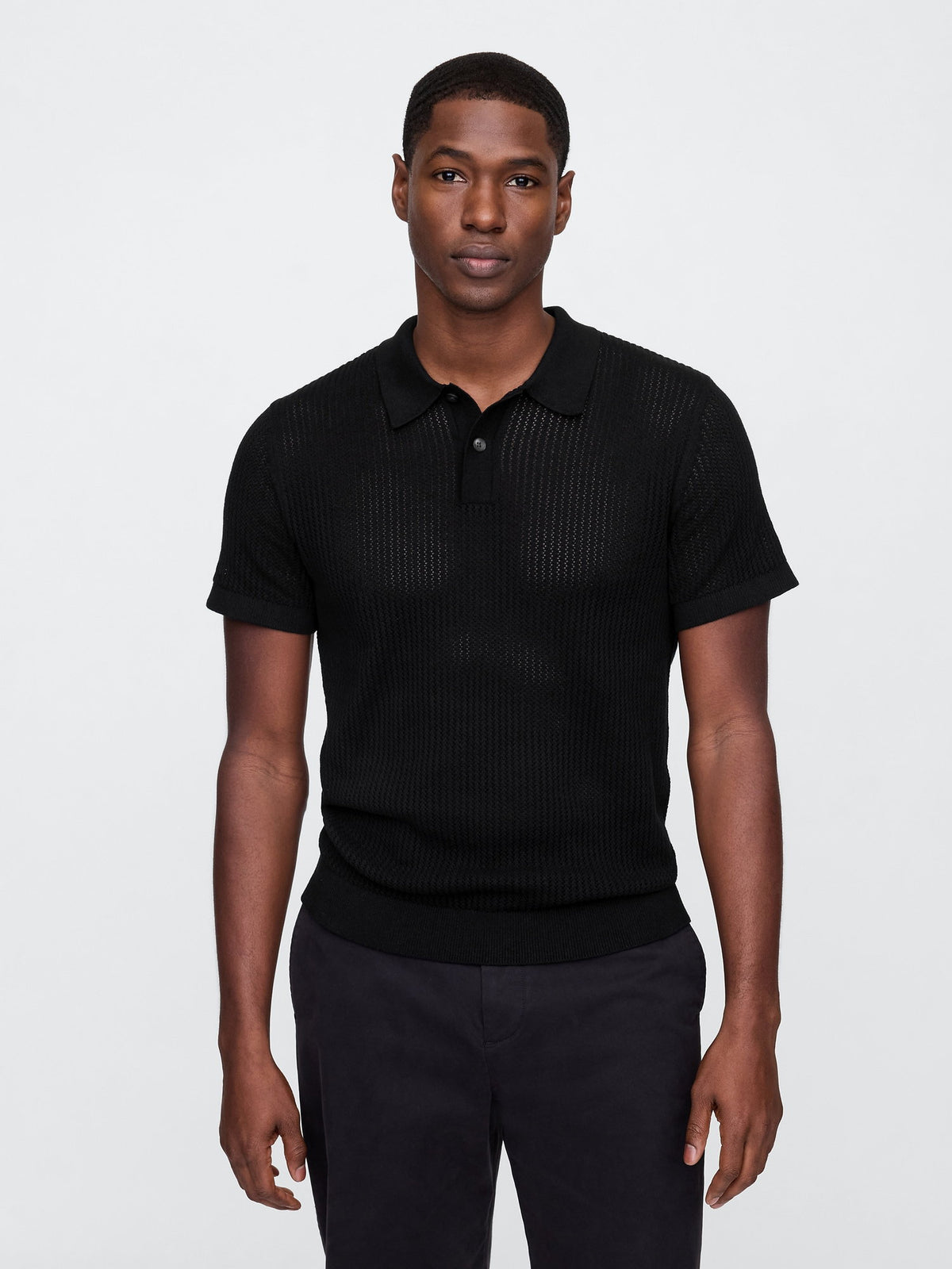 Siyah Polo Yaka Kroşe T-shirt