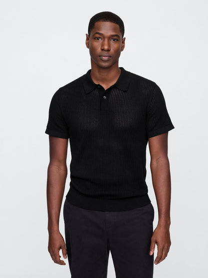 Siyah Polo Yaka Kroşe T-shirt