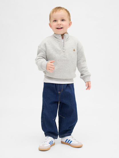 Koyu Mavi Pull-on Barrel Jean Pantolon