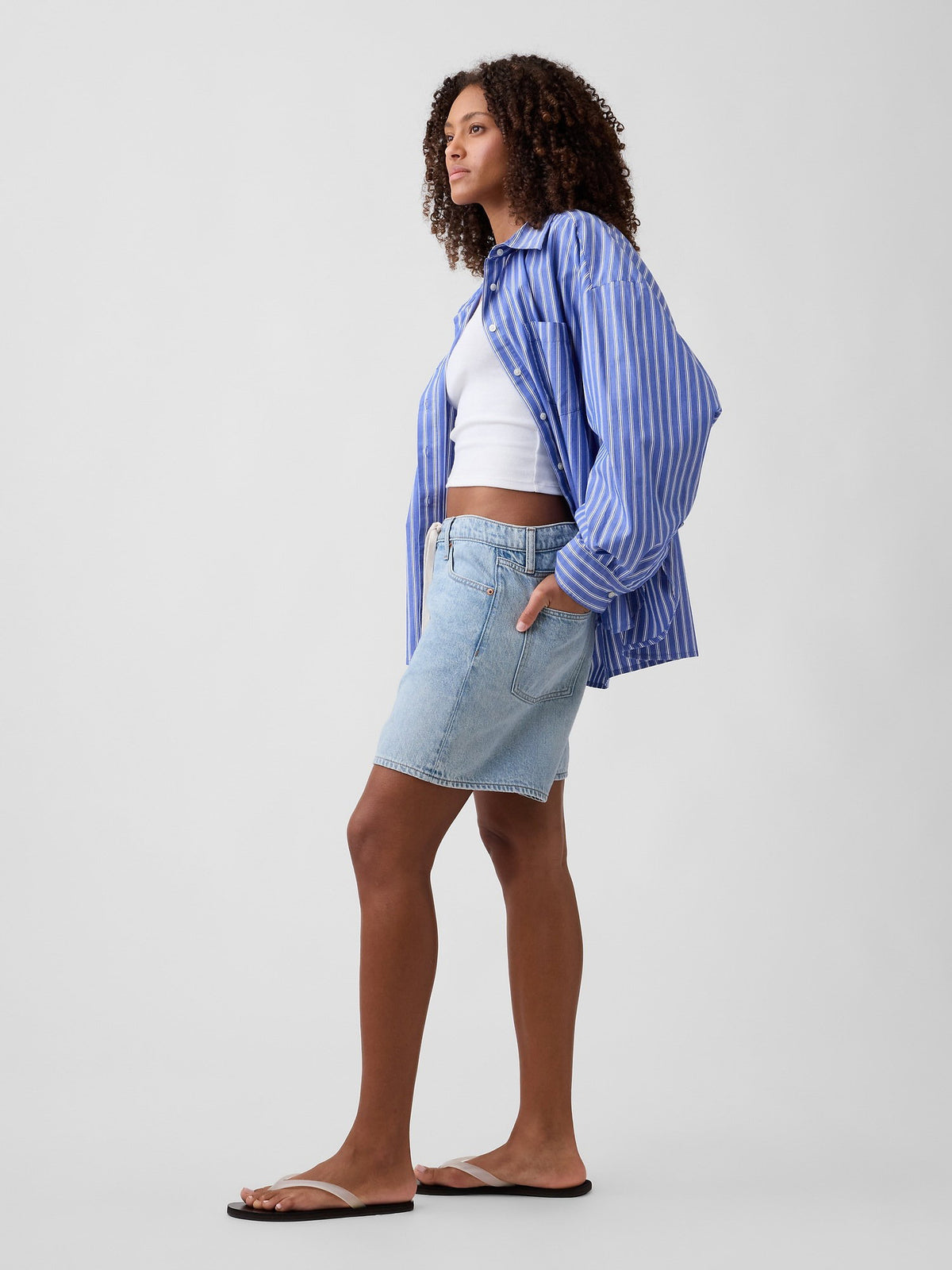 Açık Mavi 5 Mid Rise Supersoft Ipli Denim Şort