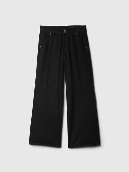 Siyah Mid Rise Ultrasoft Baggy Jean Pantolon