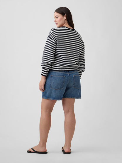 Koyu Mavi High Rise Supersoft Drawstring Denim Şort