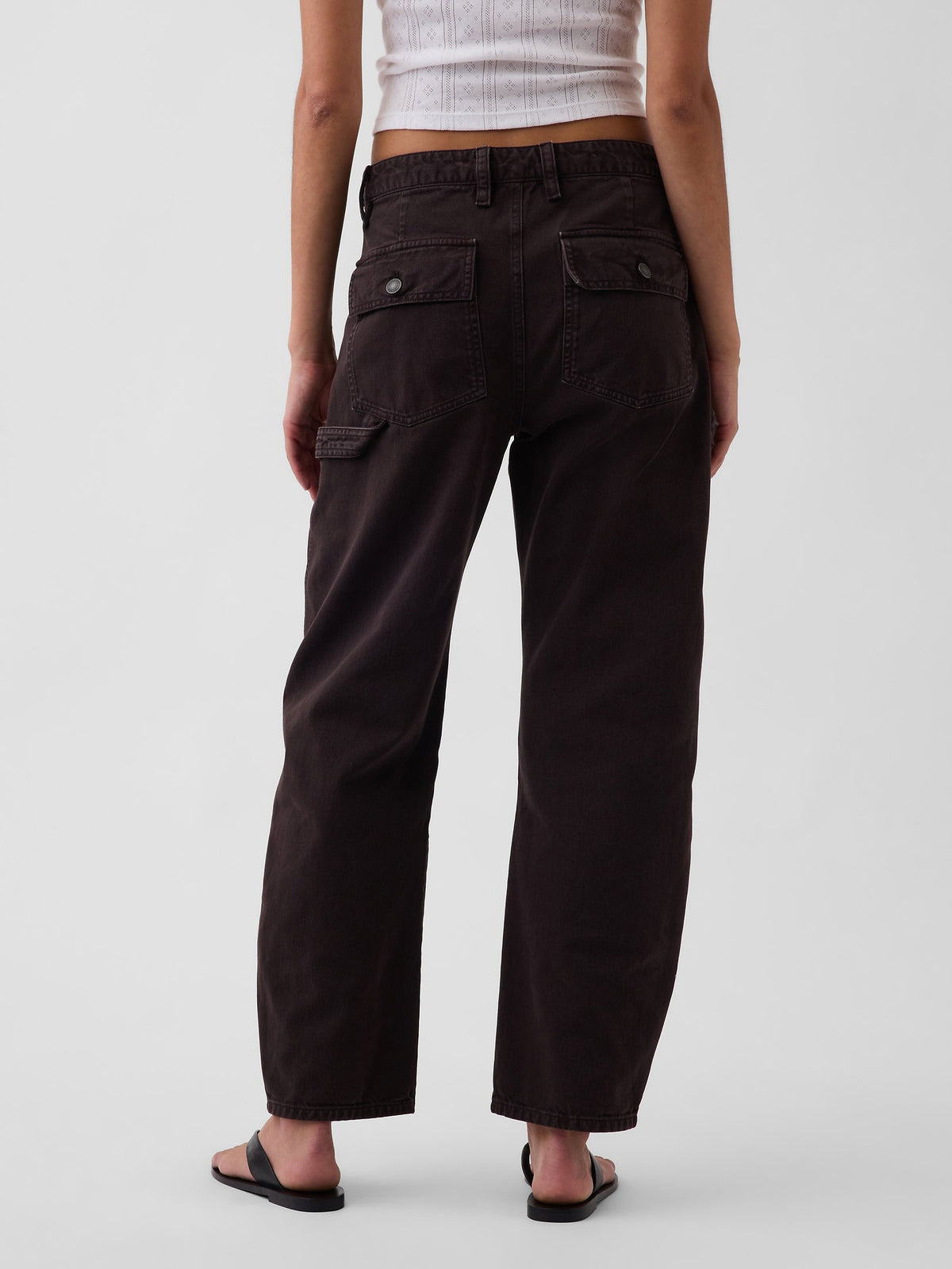 Kahverengi Mid Rise Barrel Utility Ankle Pantolon