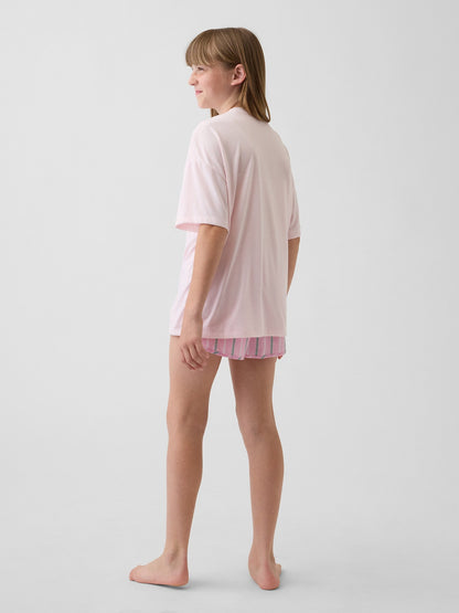 Pembe Recycled Logo Pijama Şort Seti