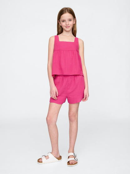 Pembe Crinkle Gauze Bluz