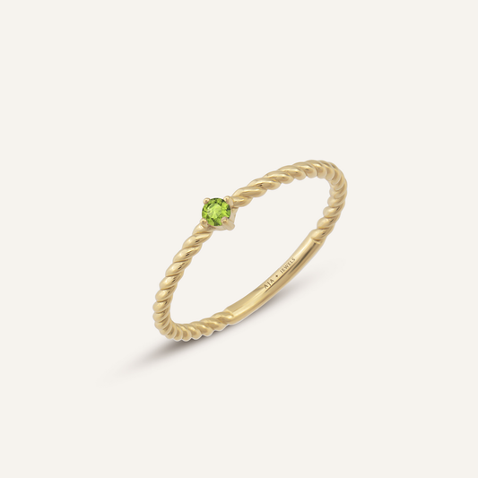 Ağustos Ayı Peridot Renk Doğum Taşı Altın Yüzük