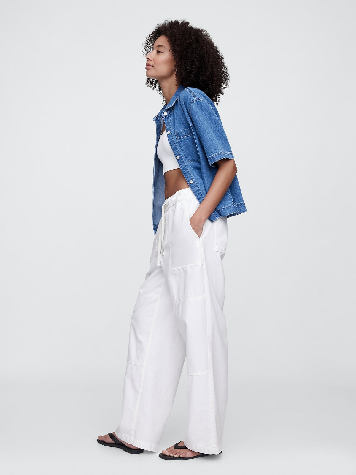 Beyaz Pull-on Wide Leg Jean Pantolon